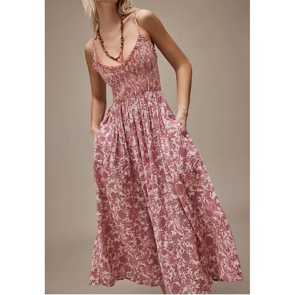 Free People Dresses & Skirts - Free People  Women’s Sweet Nothings Midi Dress Women's Pink Floral Cotton Sz S